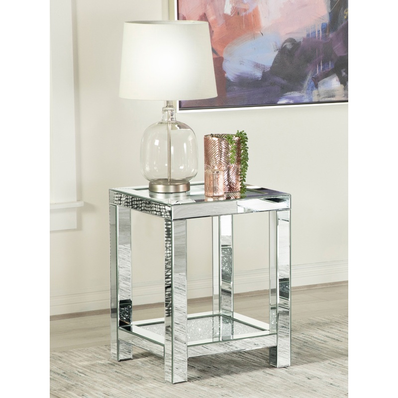Valentina Square End Table with Glass Top Mirror