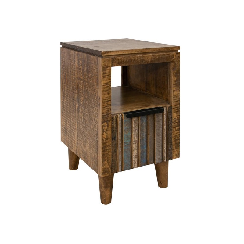 Tiza 1 Drawer, Chair Side Table Blue, w/multicolor doors