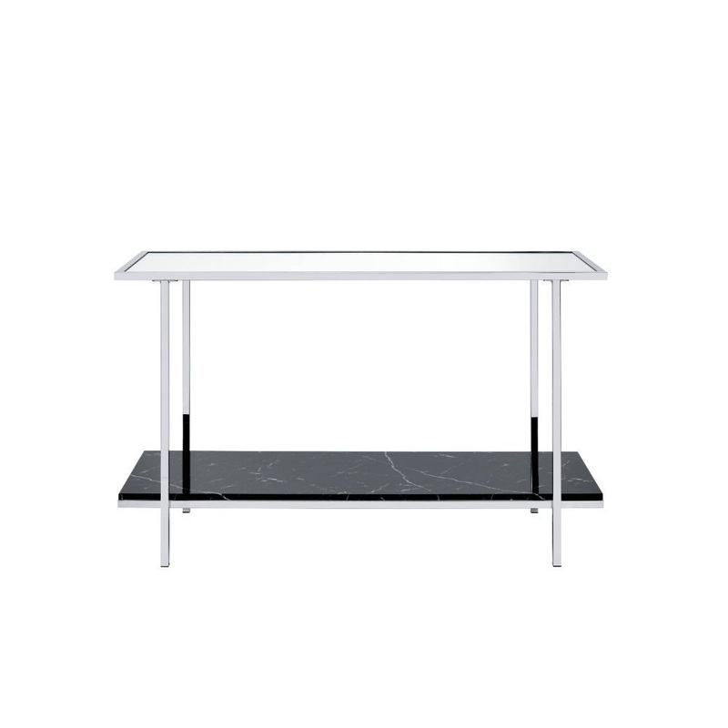 Angwin – Accent Table – Mirrored, Faux Marble & Chrome