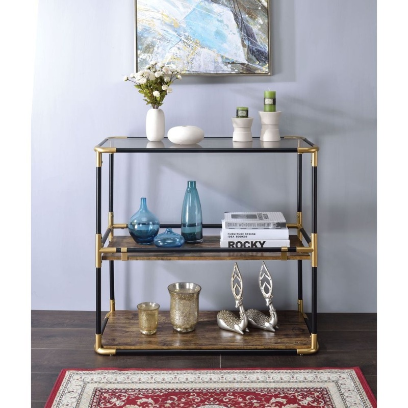 Heleris – Accent Table – Black/Gold & Smoky Glass