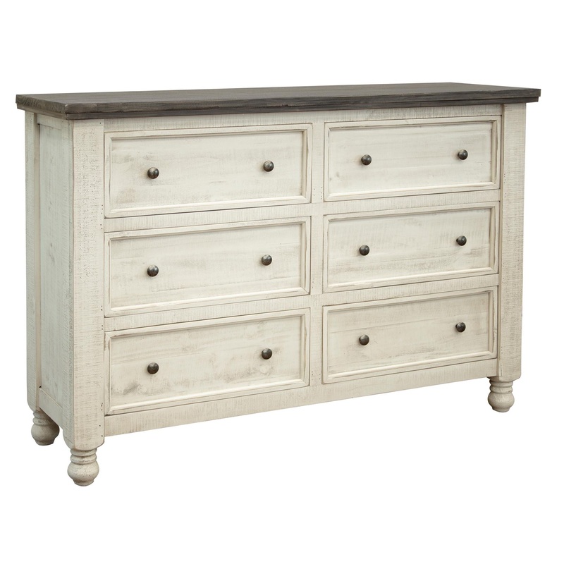 Stone – Dresser With 6 Drawers – Antiqued Ivory / Weathered Gray