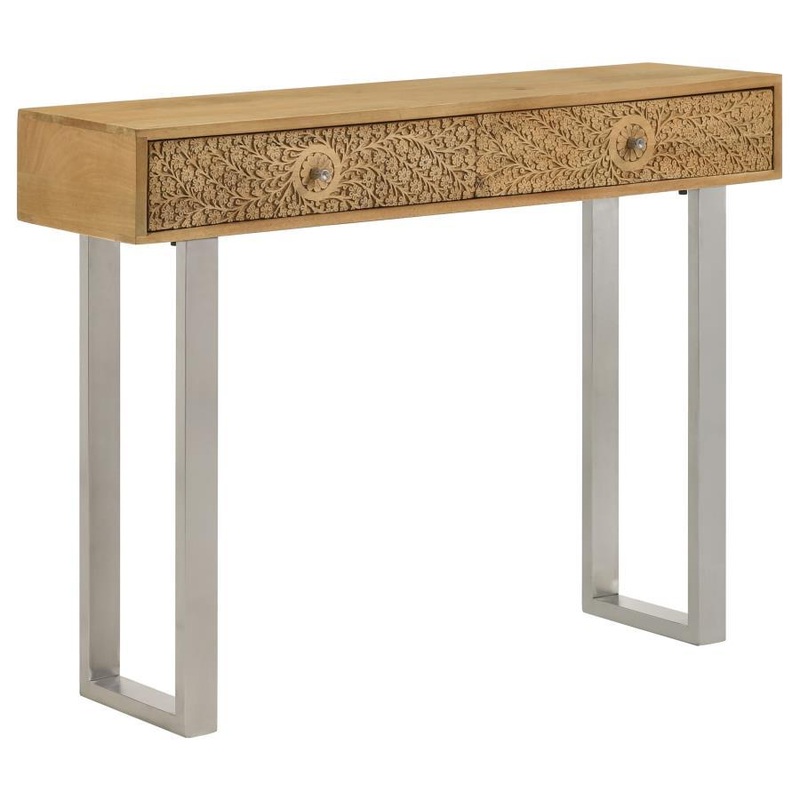 Draco – 2-Drawer Console Table Hand Carved Details – Natural