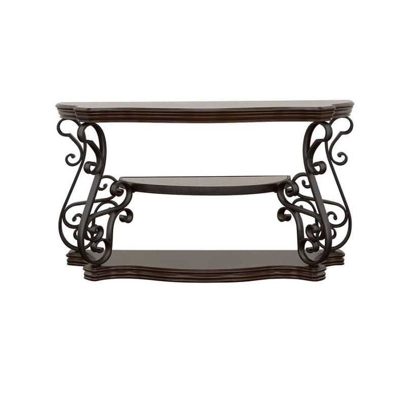 Laney – Scrollwork Entryway Sofa Console Table – Deep Merlot