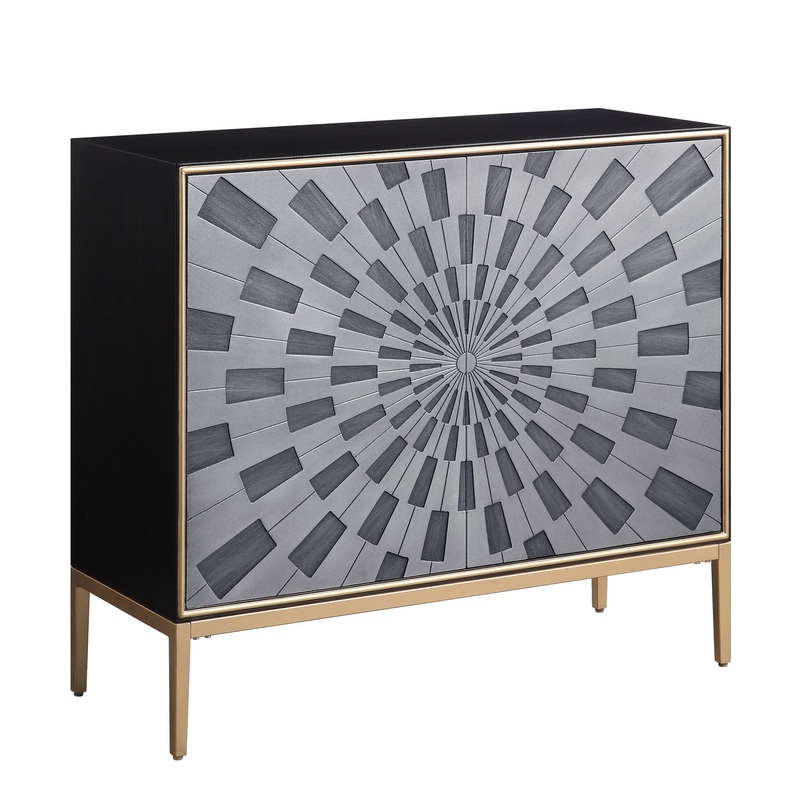 Quilla – Accent Table – Black, Gray & Brass Finish