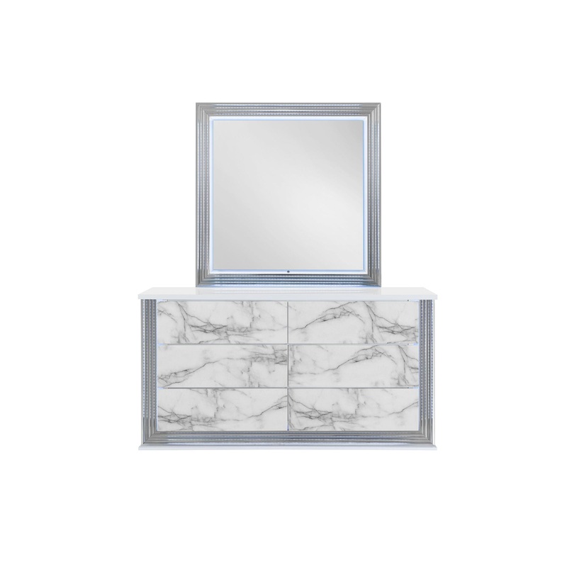 Ylime – Marble Dresser With LED – Light Gray / White